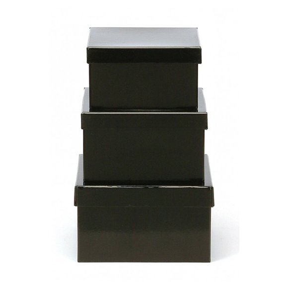 Square Boxes, Shiny Black - Sets of 3 - Picture 1 of 1